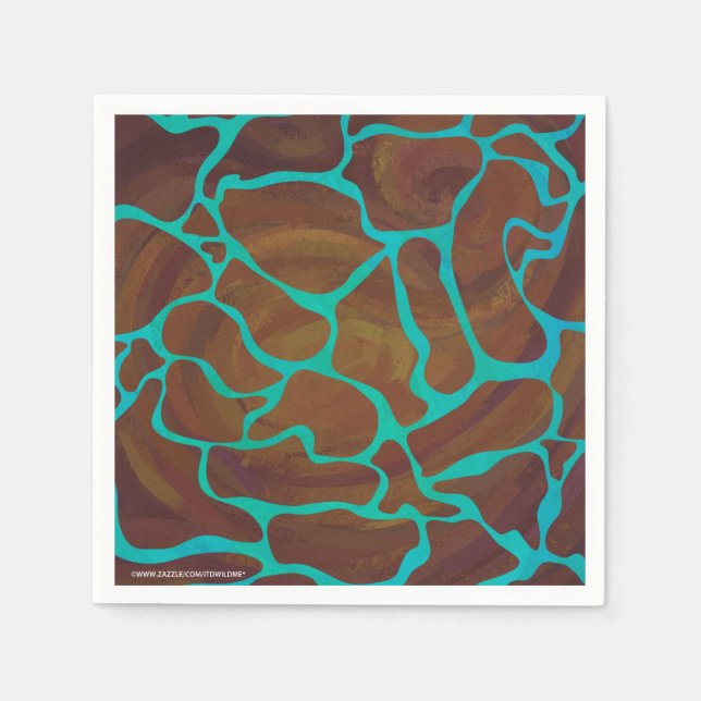 Giraffe Brown and Teal Print Napkin (Front)