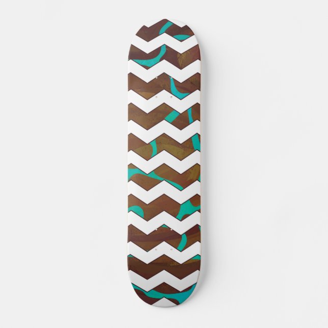 Giraffe Brown and Teal Print Skateboard (Front)