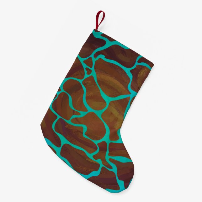 Giraffe Brown and Teal Print Small Christmas Stocking (Front (Hanging))