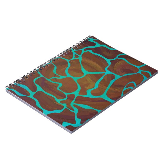 Giraffe Brown and Teal Print Spiral Notebook (Left Side)