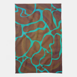 Giraffe Brown and Teal Print Tea Towel