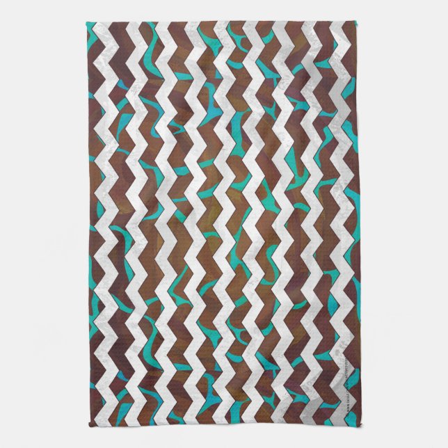 Giraffe Brown and Teal Print Tea Towel (Vertical)