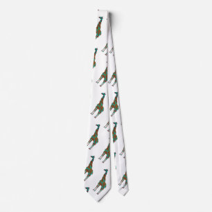Giraffe Brown and Teal Print Tie