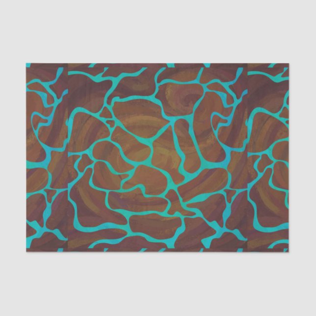 Giraffe Brown and Teal Print Tissue Paper (Front)