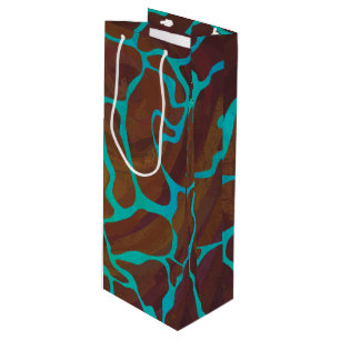 Giraffe Brown and Teal Print Wine Gift Bag