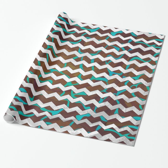 Giraffe Brown and Teal Print Wrapping Paper (Unrolled)