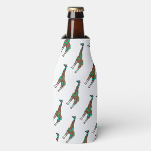 Giraffe Brown and Teal Silhouette Bottle Cooler