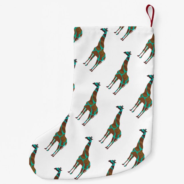Giraffe Brown and Teal Silhouette Small Christmas Stocking (Back)