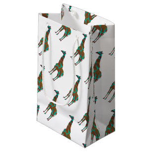 Giraffe Brown and Teal Silhouette Small Gift Bag