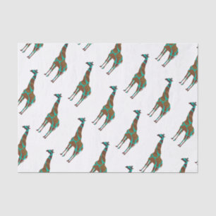 Giraffe Brown and Teal Silhouette Tissue Paper