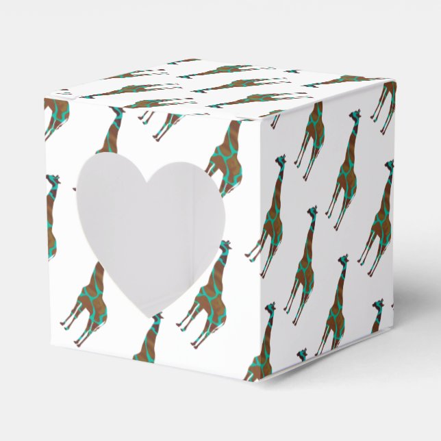 Giraffe Brown and Teal Siloette Favour Box (Front Side)