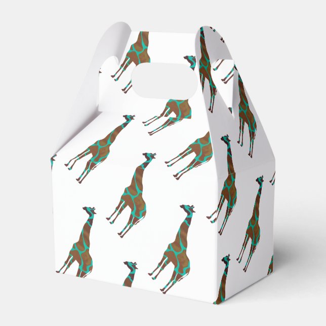 Giraffe Brown and Teal Siloette Favour Box (Front Side)