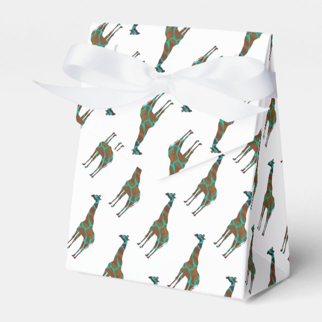 Giraffe Brown and Teal Siloette Favour Box (Front Side)