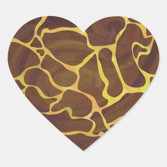 Giraffe Brown and Yellow Print Heart Sticker (Front)