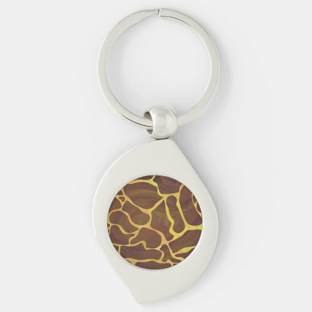 Giraffe Brown and Yellow Print Key Ring (Front)