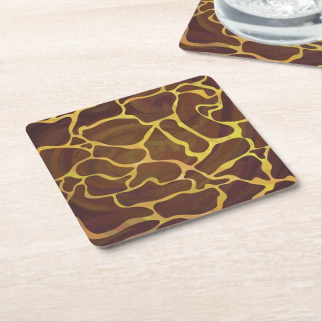 Giraffe Brown and Yellow Print Square Paper Coaster (Angled)