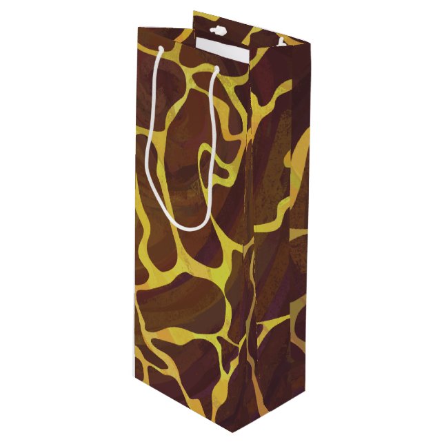 Giraffe Brown and Yellow Print Wine Gift Bag (Front Angled)