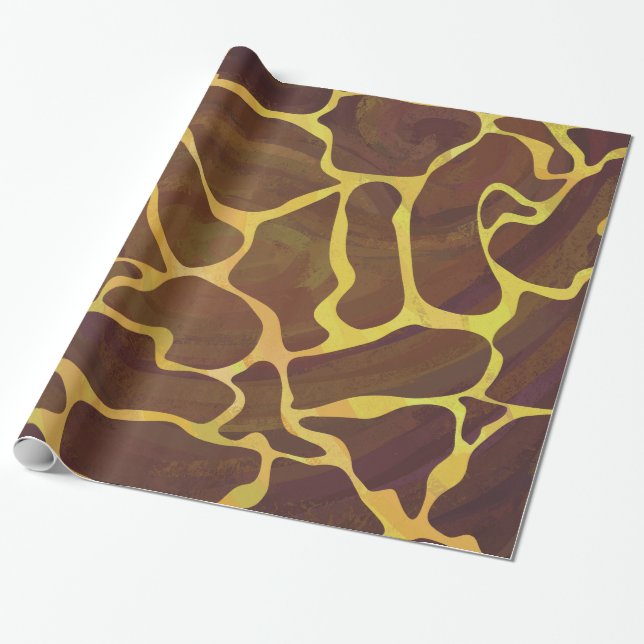 Giraffe Brown and Yellow Print Wrapping Paper (Unrolled)