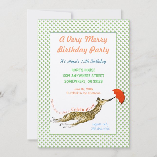 Giraffe Butterfly Birthday Party Invitation (Front)