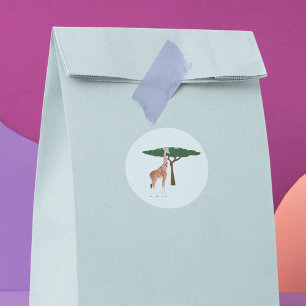 Giraffe By A Tree Classic Round Sticker