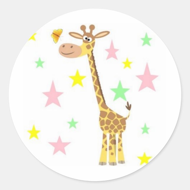 giraffe cartoon classic round sticker (Front)