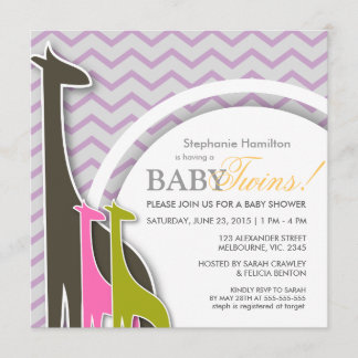 Giraffe chevron baby twins shower invites