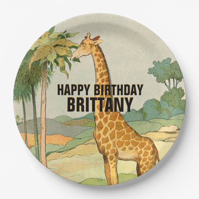 Giraffe Children's Birthday Paper Plate (Front)