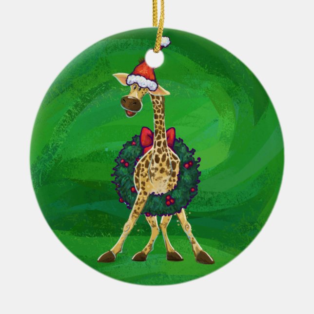Giraffe Christmas Ceramic Ornament (Front)