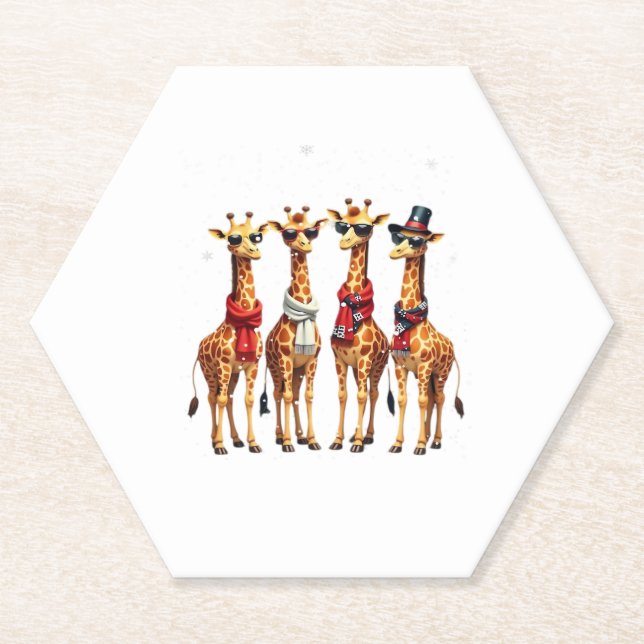 Giraffe Christmas Chic Oversized T-Shirt Paper Coaster (Front)