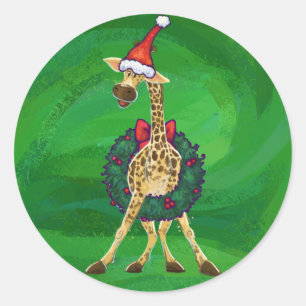Giraffe Christmas Classic Round Sticker