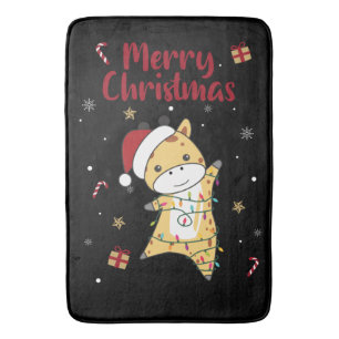 Giraffe Christmas Giraffes Winter Animals Bath Mat
