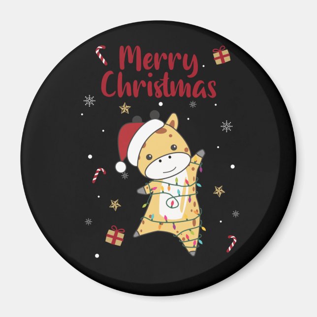 Giraffe Christmas Giraffes Winter Animals Magnet (Front)