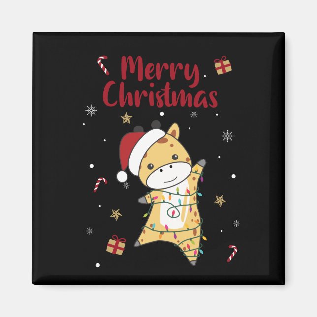 Giraffe Christmas Giraffes Winter Animals Magnet (Front)