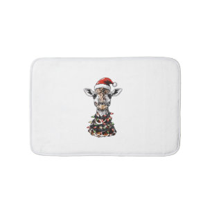 Giraffe Christmas Hat Xmas   Bath Mat