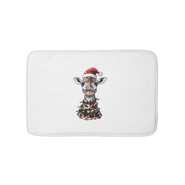 Giraffe Christmas Hat Xmas   Bath Mat (Front)