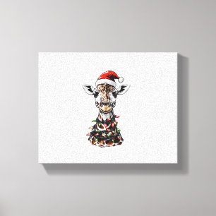 Giraffe Christmas Hat Xmas Canvas Print