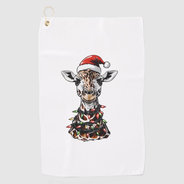 Giraffe Christmas Hat Xmas   Golf Towel (Front)