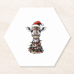 Giraffe Christmas Hat Xmas Paper Coaster