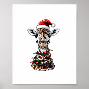 Giraffe Christmas Hat Xmas Poster