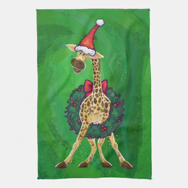 Giraffe Christmas Kitchen Towel (Vertical)