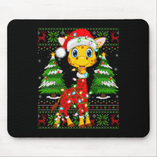 Giraffe Christmas Lights Santa Costume Ugly Xmas S Mouse Pad