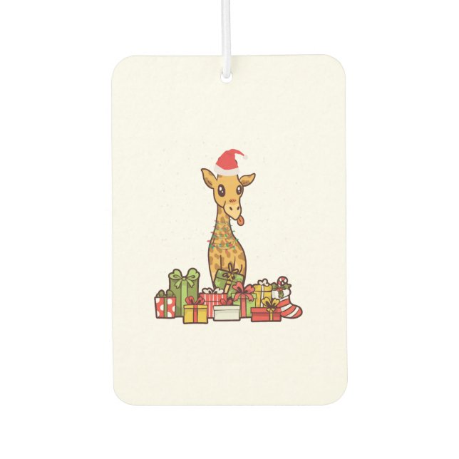 Giraffe Christmas Lights Santa Hat Xmas Gift Car Air Freshener (Front)