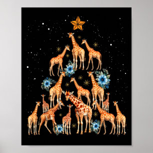 Giraffe Christmas Tree Floral Giraffe Xmas Lights  Poster