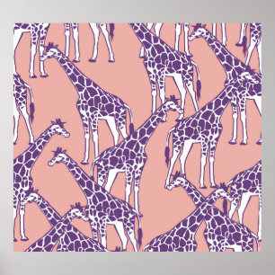 Giraffe Colourful Spots Vintage Safari Illustratio Poster