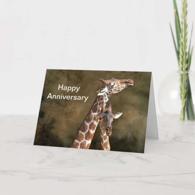 Giraffe Couple Snuggle Personalised Anniversary Ca Card (Front)