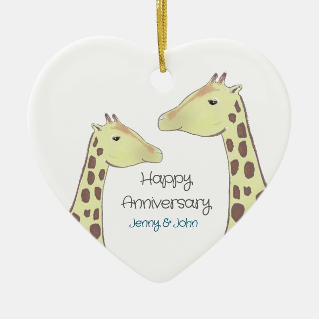 Giraffe Couple Wedding Anniversary Ceramic Tree Decoration (Front)