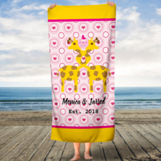 Giraffe Couple's Custom Names Wedding Bath Towel