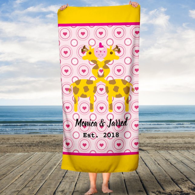 Giraffe Couple's Custom Names Wedding Bath Towel (Creator Uploaded)