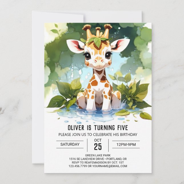  Giraffe Custom Kids Birthday Invitation (Front)