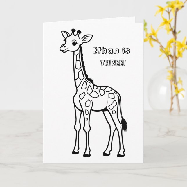 Giraffe Customised Birthday Card - COLOR ME (Yellow Flower)